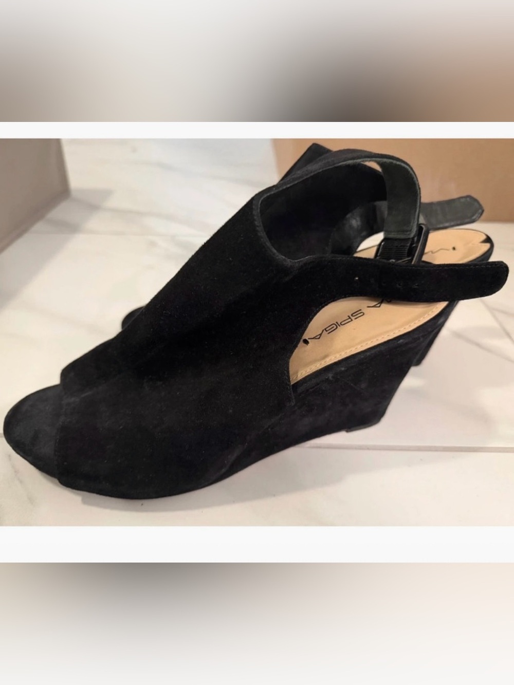Via Spiga Black Suede Wedge Sandals